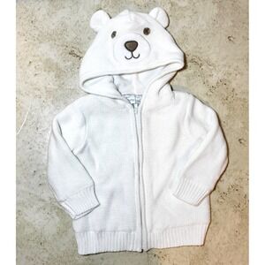 Koala Baby Cream Knit Lined Zip Front Sweater Bear Hood With Ears 3-6 mo